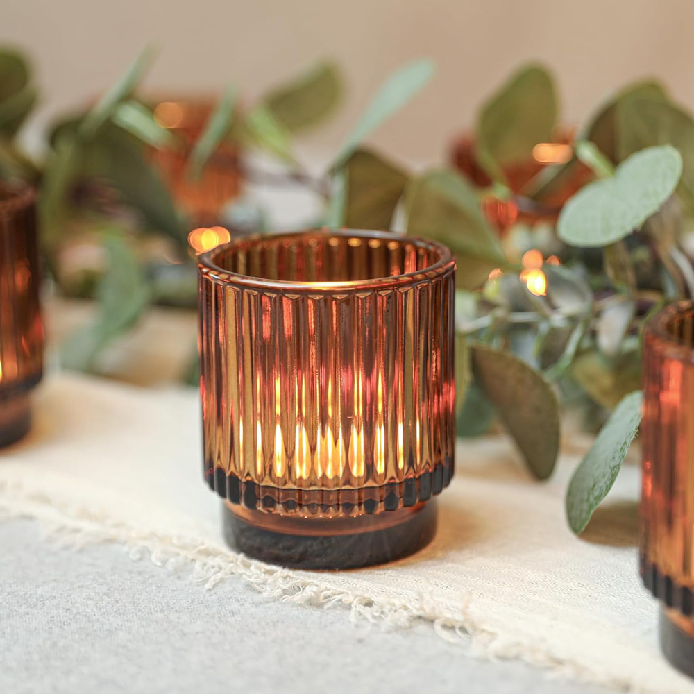 Vintage Ribbed Amber Glass Tea - Amber Jar Candle 评论和价格